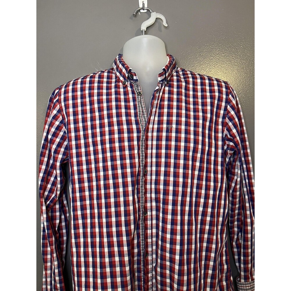 Vintage JOOP! Shirt Mens Medium Red Blue Check Long Sleeve Button Down Cotton